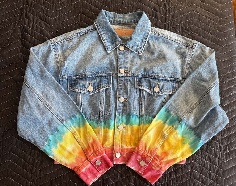 BLANKNYC Rainbow Tie Dye Cropped Denim Jacket Size S